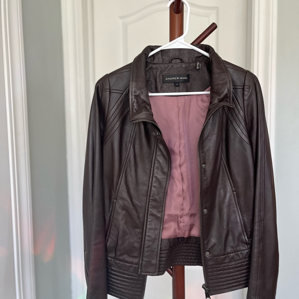 Andrew Marc Brown Leather Jacket Classic Style